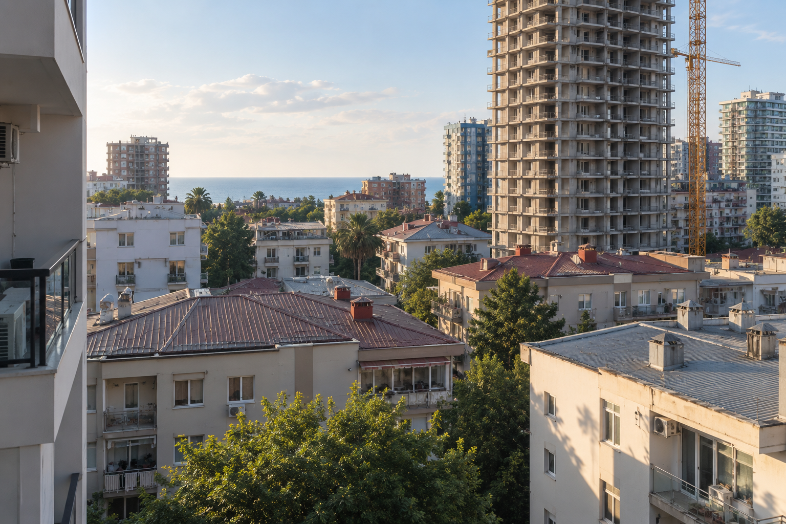 Море видно лишь в узкий просвет между соседними домами
